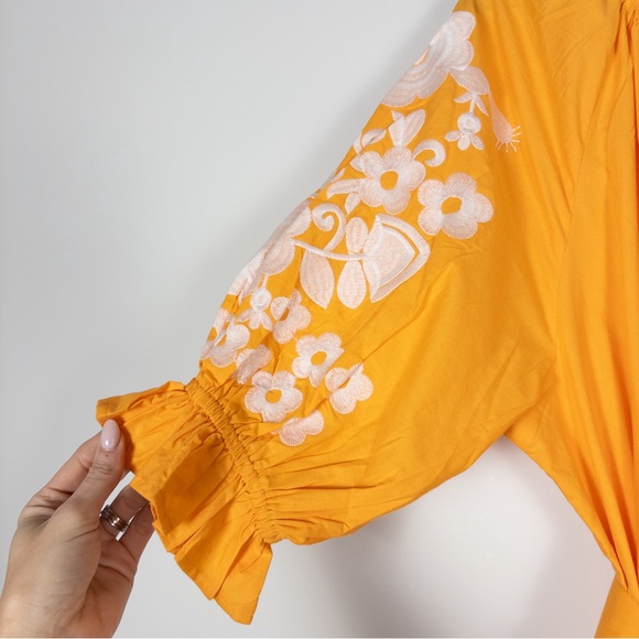 Julia Amory Orange Embroidered Cotton Short Sleeve Coatue Belted Dress - Picture 11 of 12